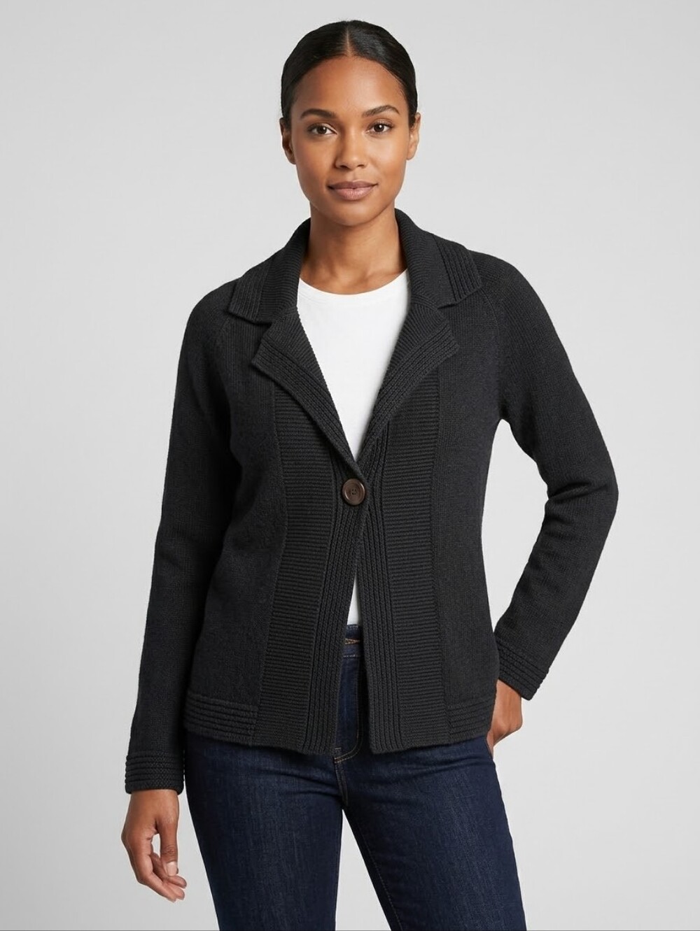 Cotton Ginny Black Single Button Collar Cardigan Medium Bella Swan Y2K Cozy Knit